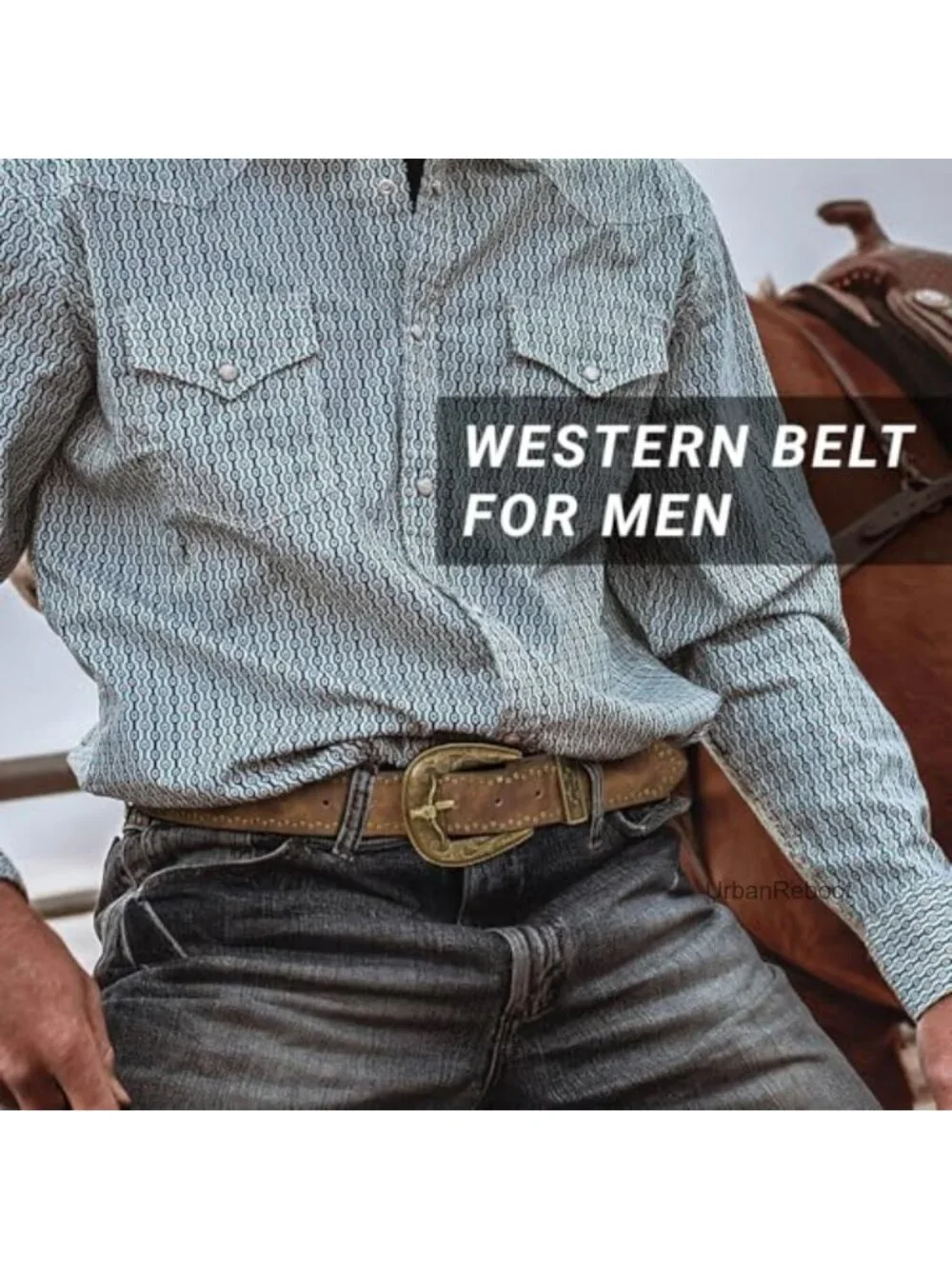 Faux Leather Western Belt with Gold Bull Buckle - Unisex Cowboy Belt